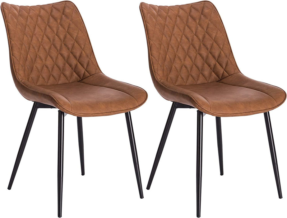 Esszimmerstühle 2er Set Küchenstuhl Polsterstuhl Wohnzimmerstuhl Sessel mit Rückenlehne, Sitzfläche aus Kunstleder, Antiklederoptik, Hellbraun