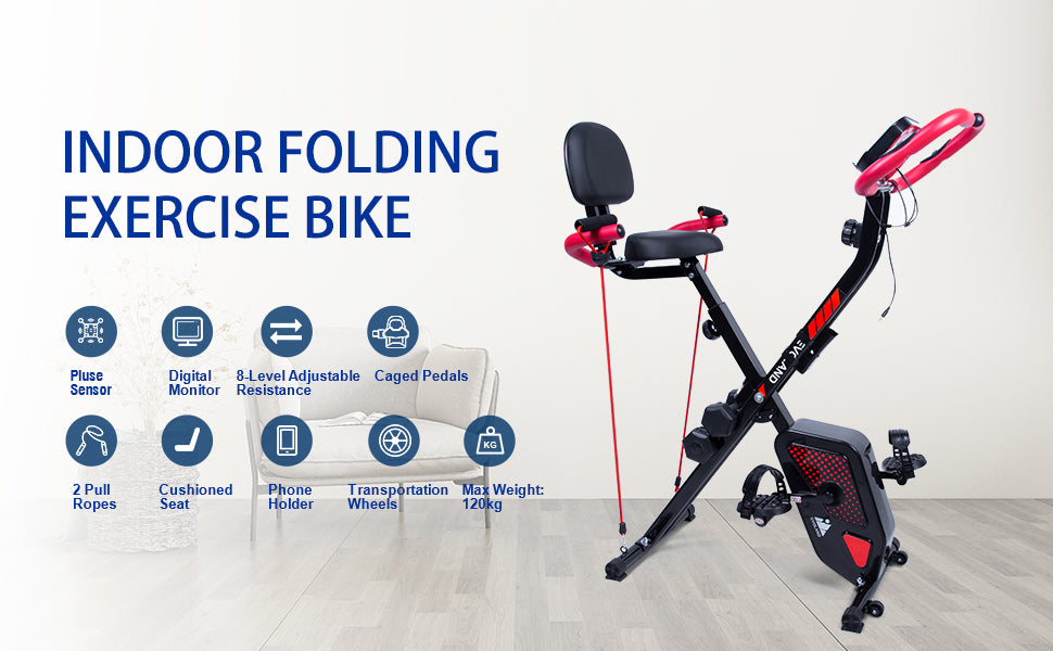  Falt-Heimtrainer, Heimtrainer mit 8 Widerstandsstufen, Verstellbarer Sitz, LCD-Display, Cardio-Trainings-Indoor-Bike für Erwachsene Indoor Bike