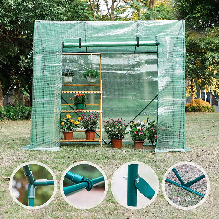 Foliengewächshaus Gewächshaus für Tomaten, mit Gitternetzfolie und Fernster für Garten zur Aufzucht, Schrägdach, Grün, 200 x 80 x 173/143cm