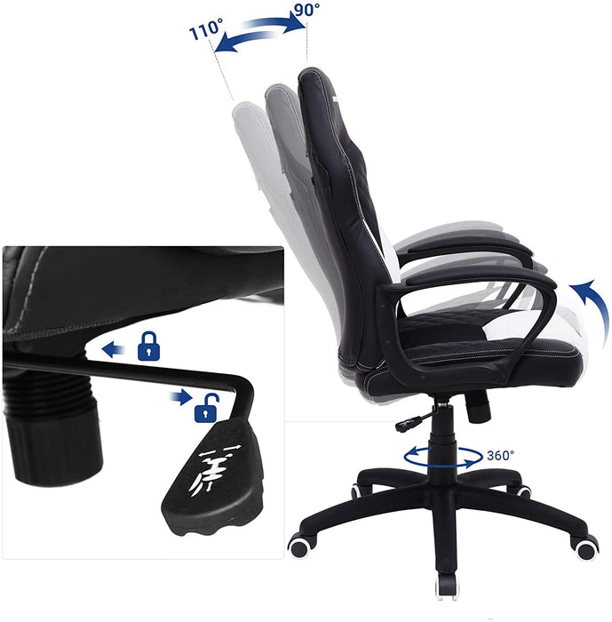 Gamingstuhl, Bürostuhl mit Wippfunktion, Racing Chair, ergonomisch, S-förmige Rückenlehne, gut für die Lendenwirbelsäule, bis 150 kg belastbar
