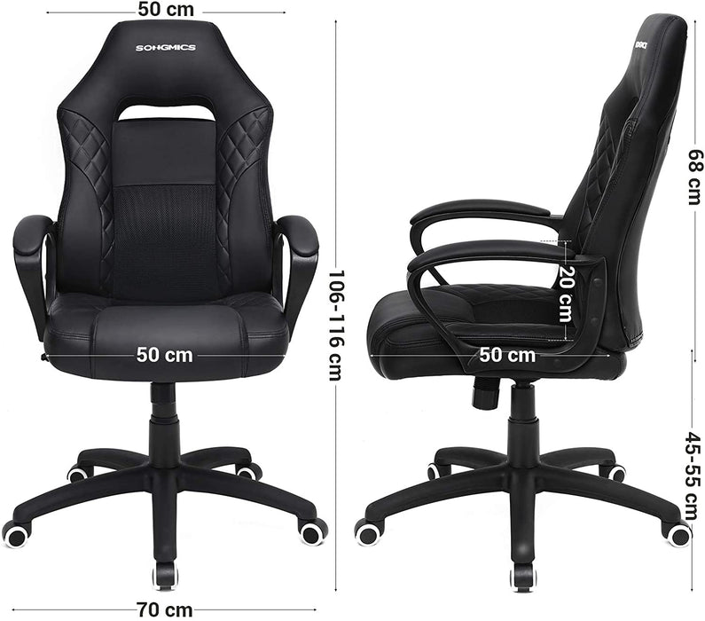 Gamingstuhl, Bürostuhl mit Wippfunktion, Racing Chair, ergonomisch, S-förmige Rückenlehne, gut für die Lendenwirbelsäule, bis 150 kg belastbar
