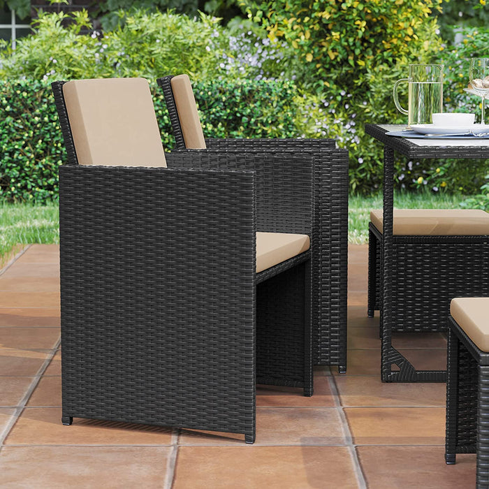 Gartenmöbel-Set Polyrattan Lounge, Esszimmermöbel, Esstisch und Stühle, 9er Set, PE-Rattan, Terrassenmöbel, Couchtisch mit Glasoberfläche, mit Kissen