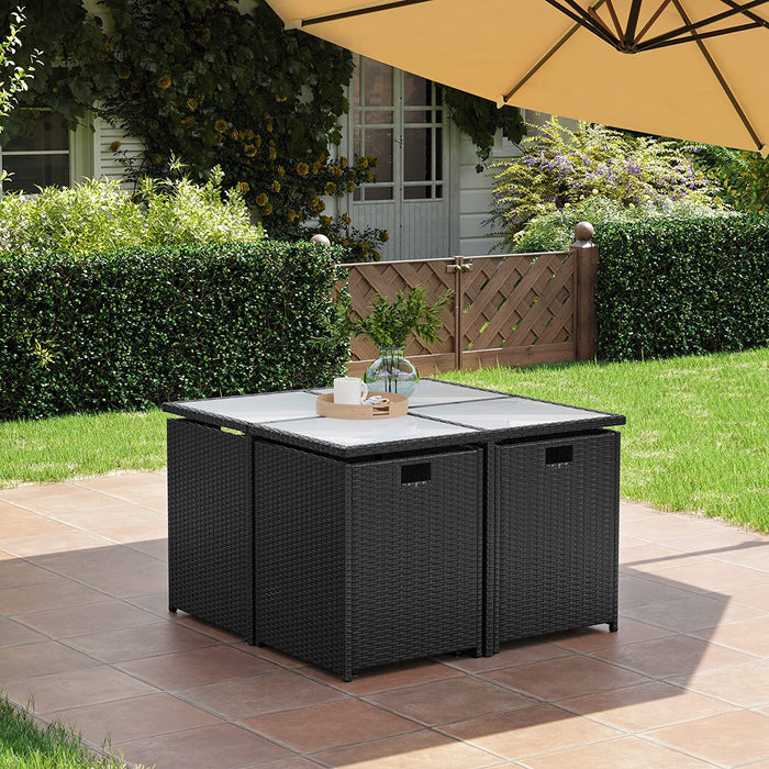 Gartenmöbel-Set Polyrattan Lounge, Esszimmermöbel, Esstisch und Stühle, 9er Set, PE-Rattan, Terrassenmöbel, Couchtisch mit Glasoberfläche, mit Kissen