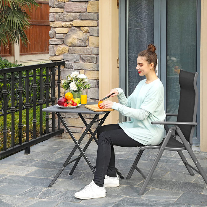 Gartenstuhl, Klappstuhl, Outdoor-Stuhl mit robustem Aluminiumgestell, Rückenlehne 8-stufig verstellbar, bis 150 kg belastbar, schwarz