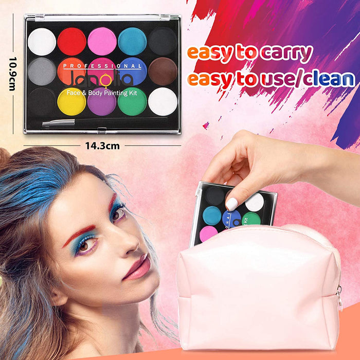 Gesichtsfarbe, Body Painting Kinderschminke Set mit 15 Farben, Halloween Gesichtsbemalung Professionelle Palette mit Bürste, Waschbar