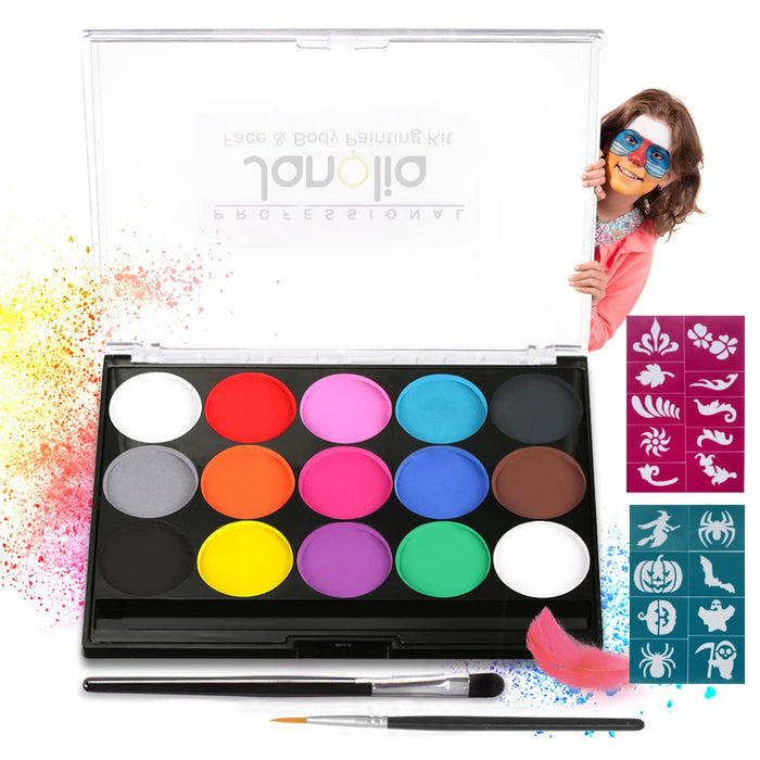 Gesichtsfarbe, Body Painting Kinderschminke Set mit 15 Farben, Halloween Gesichtsbemalung Professionelle Palette mit Bürste, Waschbar