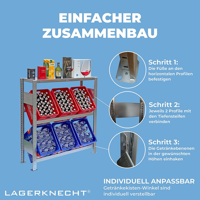 Getränkekistenregal 6 Kisten Made in Germany professionelle Ordnung für Kisten Regal für Getränkekisten, Wasserkistenregal, Bierkistenregal