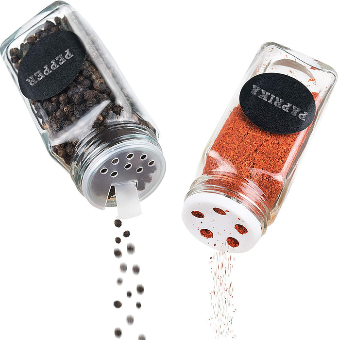  Gewürzgläser mit Schraubkappe - 24er Set 120ml - Verschiedene Streuer-Aufsätze, Trichter, Bürste Etiketten & Kreidestift - Gewürzdosen 
