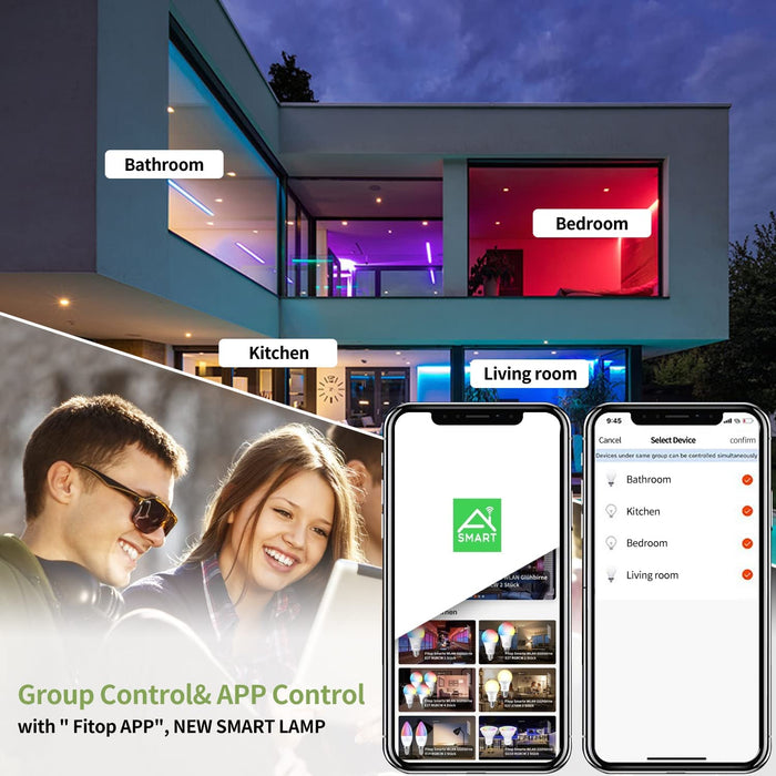 Glühbirne Smart Lampe E27, WLAN Lampe LED Kompatibel mit Alexa Google Home, 9W, Dimmbar Warmweiß-Kaltweiß und Mehrfarbige Birne, Kontrolle durch APP