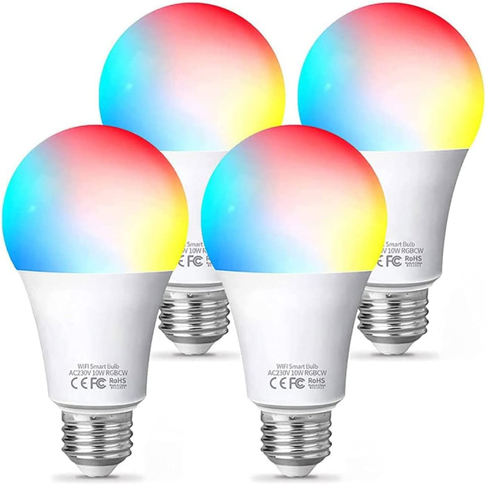 Glühbirne Smart Lampe E27, WLAN Lampe LED Kompatibel mit Alexa Google Home, 9W, Dimmbar Warmweiß-Kaltweiß und Mehrfarbige Birne, Kontrolle durch APP