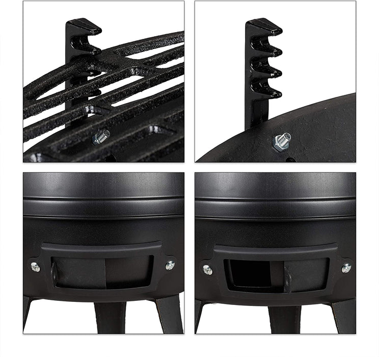 Grillfass, Gusseisen und Stahl, höhenverstellbar, tragbar, Barbecue Holzkohlegrill, Grillrost Ø 35 cm, schwarz