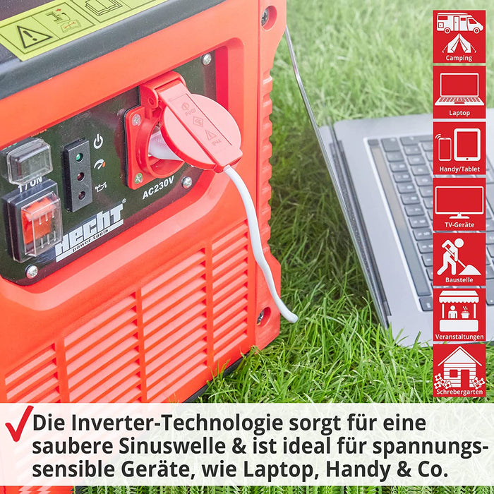 HECHT Inverter 1020 Watt Stromerzeuger Notstromaggregat – 4,5 Liter Benzin Tank – 5 Stunden Laufzeit – leise – Mobile Stromversorgung 