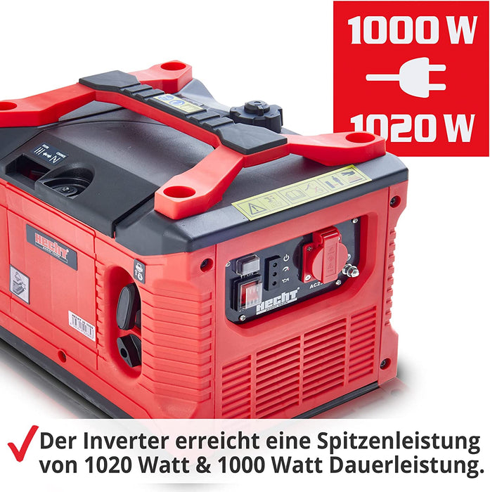 HECHT Inverter 1020 Watt Stromerzeuger Notstromaggregat – 4,5 Liter Benzin Tank – 5 Stunden Laufzeit – leise – Mobile Stromversorgung 