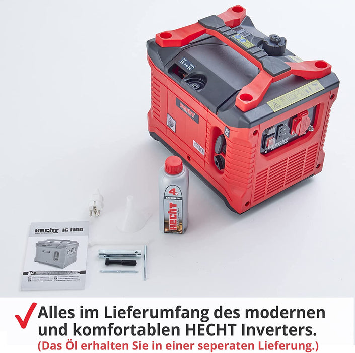 HECHT Inverter 1020 Watt Stromerzeuger Notstromaggregat – 4,5 Liter Benzin Tank – 5 Stunden Laufzeit – leise – Mobile Stromversorgung 