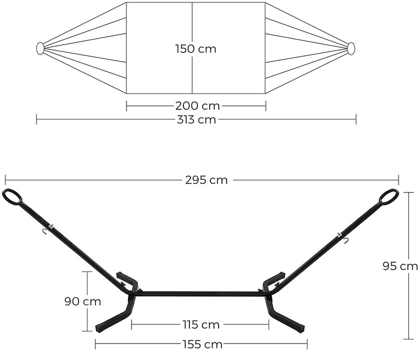 Hängematte mit Gestell, 210 x 150 cm, auf 5 Verschiedene Höhen verstellbar, Gestell aus Metall, bis 240 kg belastbar, für Garten
