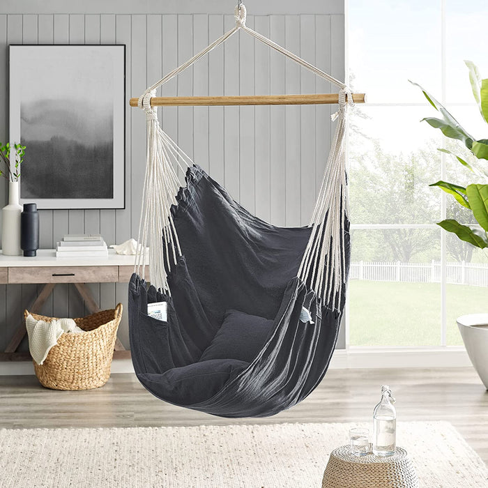 Hängesessel, Hängeschaukel, Hängestuhl mit 2 Kissen, Metallkette, bis 150 kg belastbar, Indoor und Outdoor, Wohnzimmer, Schlafzimmer, dunkelgrau