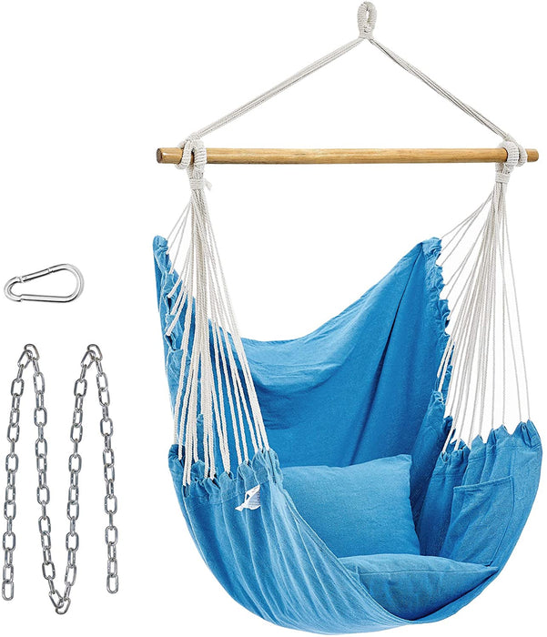 Hängesessel, Hängeschaukel, Hängestuhl mit 2 Kissen, Metallkette, bis 150 kg belastbar, Indoor und Outdoor, Wohnzimmer, Schlafzimmer, blau