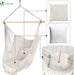  Hängesessel mit 2 Kissen & Bücherfach, Hängestuhl XXL Hängematte Hängeschaukel für Indoor Outdoor Garten, Beige