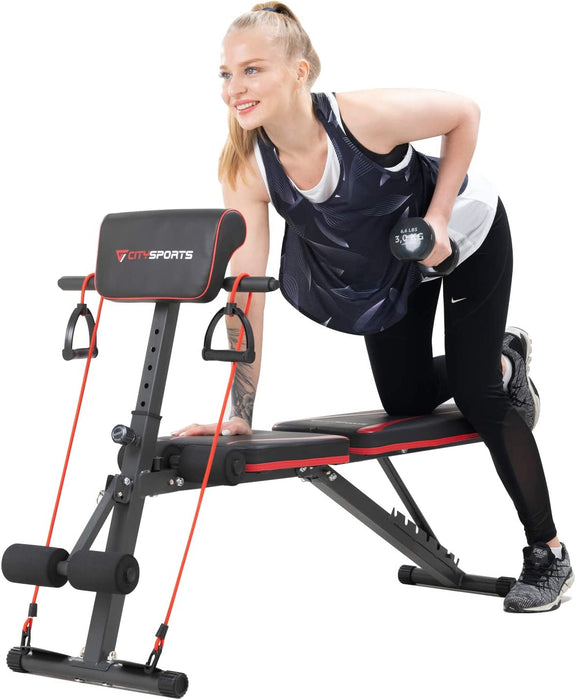 Hantelbank, Klappbar Heimtraining Fitness, Fitnessbank, Trainingsbank mit Gewichten, Multifunktion Hantelbank Set für Ganzkörpertraining