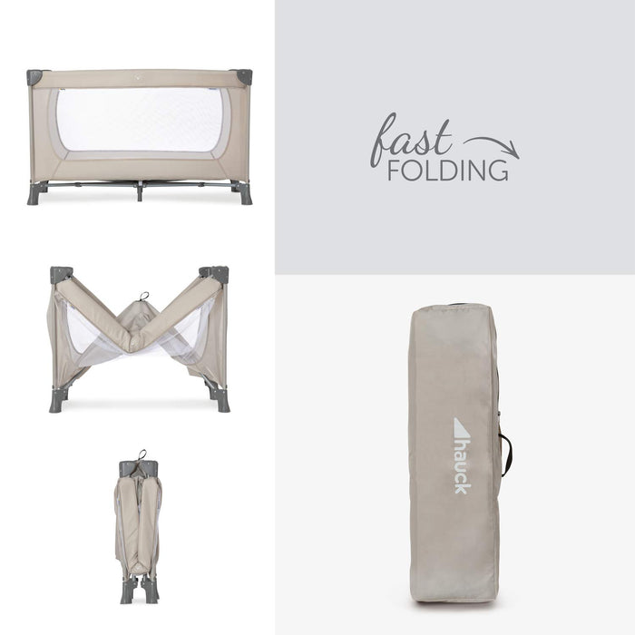 Hauck Reisebett Dream N Play / für Babys und Kinder ab Geburt bis 15 kg / 120 x 60 cm / Leicht / Kompakt Faltbar / Inkl. Trage Tasche / Beige