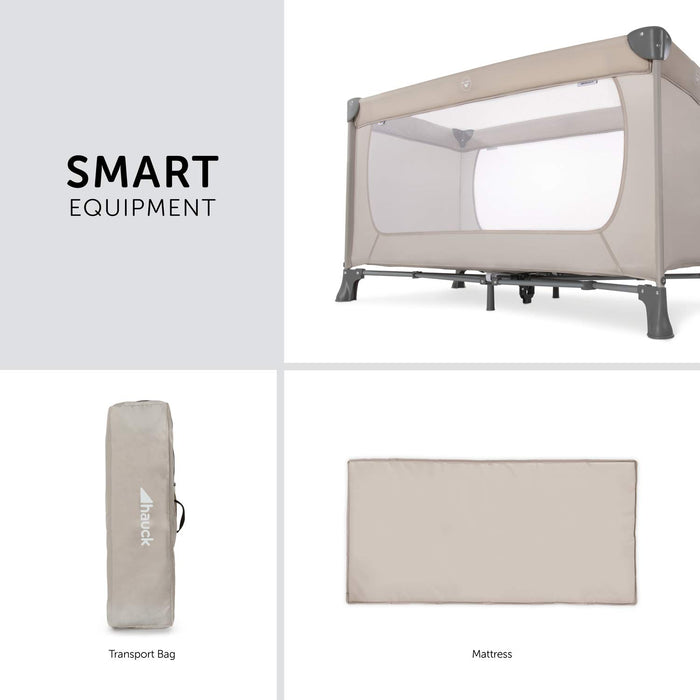 Hauck Reisebett Dream N Play / für Babys und Kinder ab Geburt bis 15 kg / 120 x 60 cm / Leicht / Kompakt Faltbar / Inkl. Trage Tasche / Beige