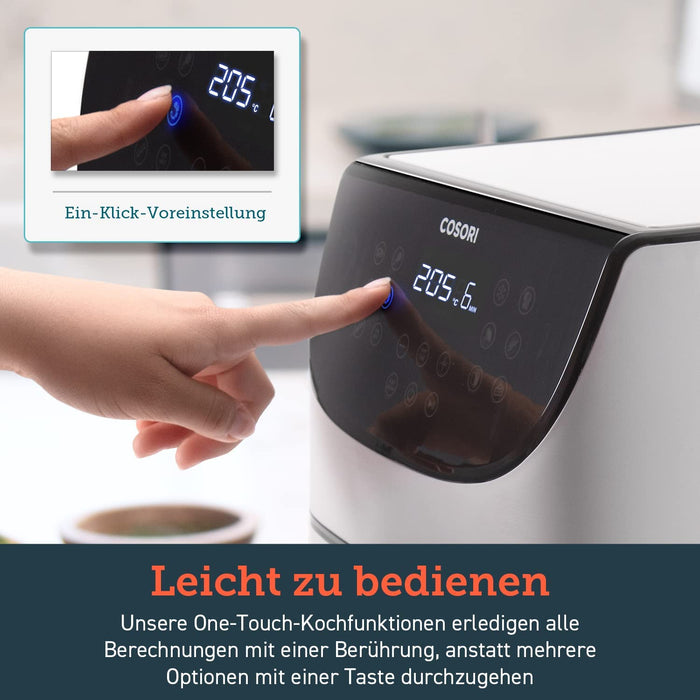 Heißluftfritteuse 5,5L XXL Weiß Friteuse Heissluft Fritteusen Air Fryer mit Digitalem LED-Touchscreen, 13 Programmen, Vorheizen&Warmhalten