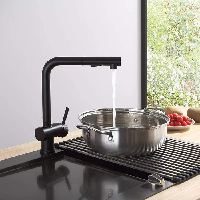 Hochdruck Wasserhahn Küche Schwarz, Armatur Küche Ausziehbar, Küchenarmatur mit Brause Zwei Wasserstrahlarten, Einhebel Spültischarmatur 