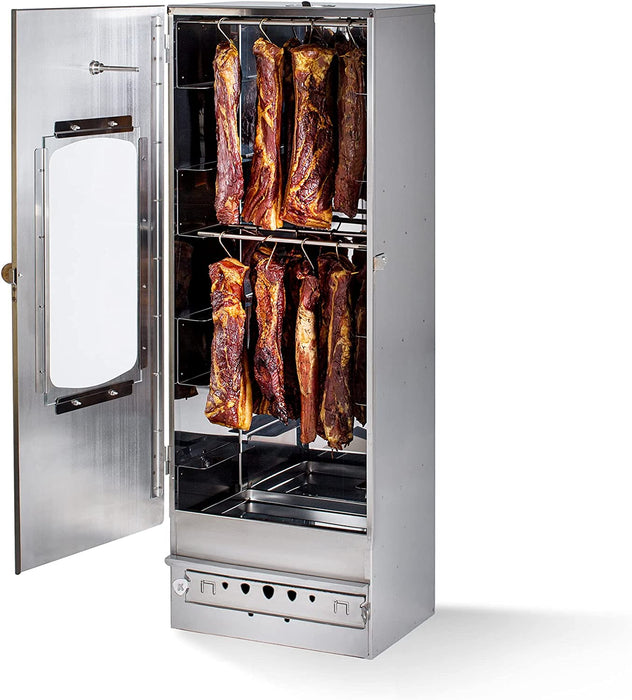 Hochwertiger Räucherofen/Räucherschrank aus Edelstahl - Holzbefeuerung I Tragbarer Smoker 110 cm I Perfekt zum Räuchern I Passen bis zu 15kg Fleisch 
