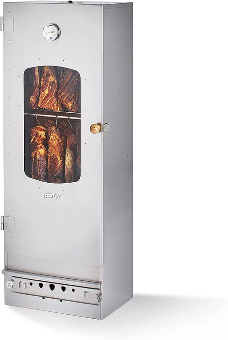Hochwertiger Räucherofen/Räucherschrank aus Edelstahl - Holzbefeuerung I Tragbarer Smoker 110 cm I Perfekt zum Räuchern I Passen bis zu 15kg Fleisch 