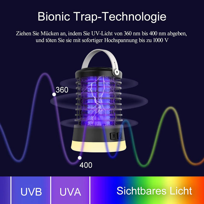 Insektenvernichter Mückenschutz Elektrischer Fliegenfalle - Wasserdichter IPX6 Mückenfalle mit USB-Lade- für Draussen, Mückenlampe 