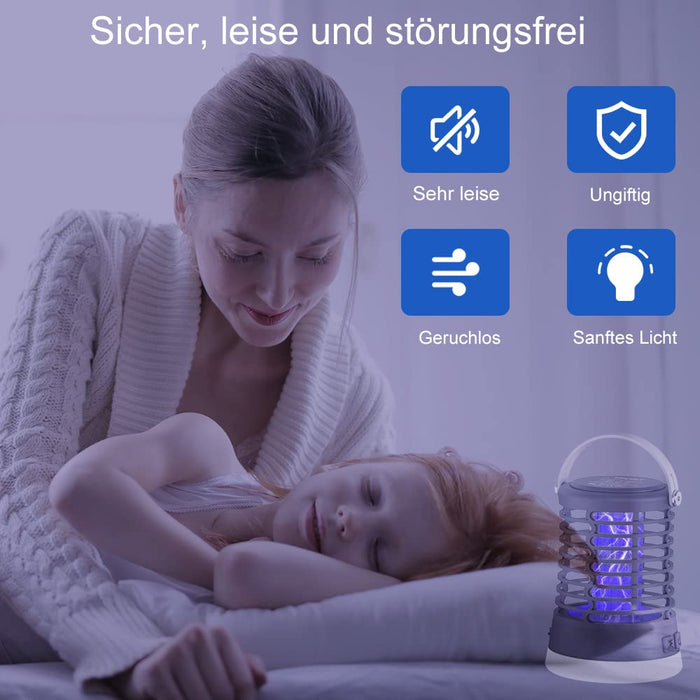 Insektenvernichter Mückenschutz Elektrischer Fliegenfalle - Wasserdichter IPX6 Mückenfalle mit USB-Lade- für Draussen, Mückenlampe 