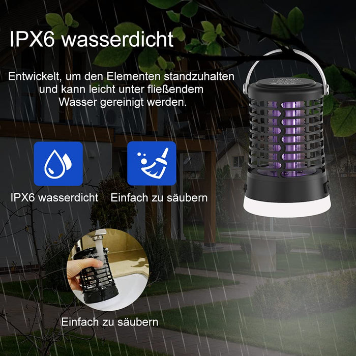 Insektenvernichter Mückenschutz Elektrischer Fliegenfalle - Wasserdichter IPX6 Mückenfalle mit USB-Lade- für Draussen, Mückenlampe 