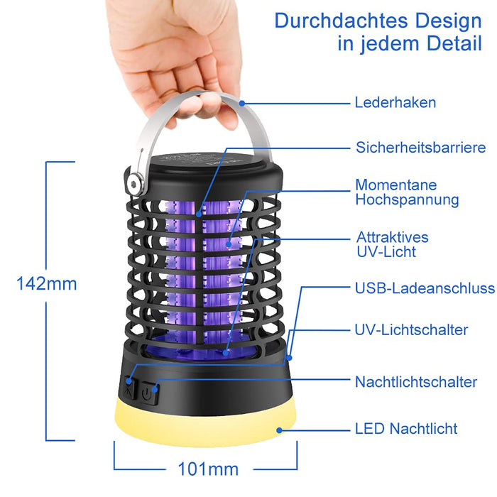 Insektenvernichter Mückenschutz Elektrischer Fliegenfalle - Wasserdichter IPX6 Mückenfalle mit USB-Lade- für Draussen, Mückenlampe 