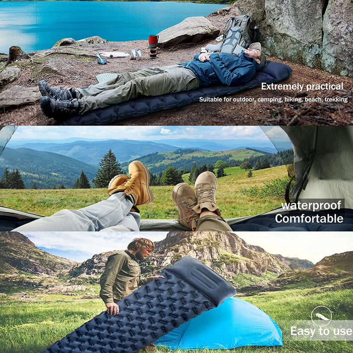 Isomatte Camping Aufblasbar mit Kissen, Strapazierfähige Luftmatratze Kleines Packmaß, Ultraleichte Schlafmatte, Ideales Camping Zubehör für Outdoor