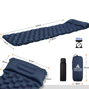 Isomatte Camping Aufblasbar mit Kissen, Strapazierfähige Luftmatratze Kleines Packmaß, Ultraleichte Schlafmatte, Ideales Camping Zubehör für Outdoor