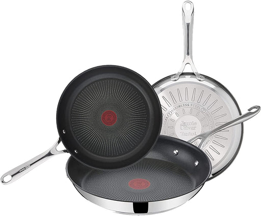 Jamie Oliver by Tefal Cook´s Direct On 3-teiliges Bratpfannen-Set | 20, 24, 28cm | Induktionsgeeignet | Spülmaschinenfest | Thermo-Signal-Technologie 