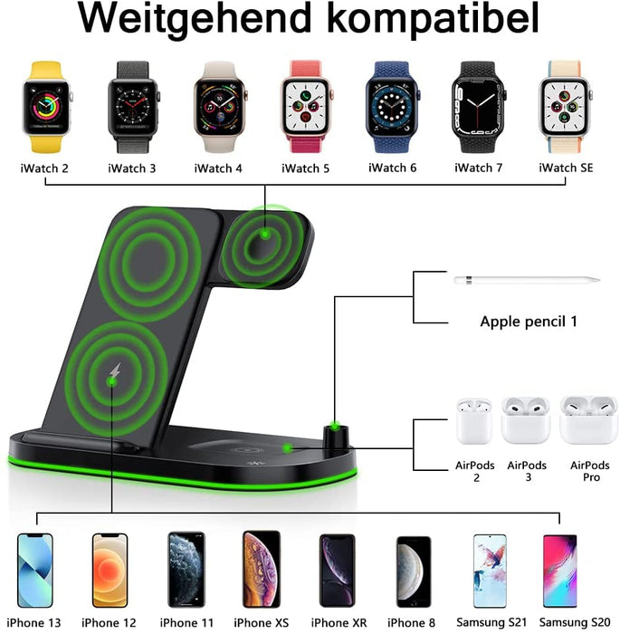 Kabelloses Ladegerät, 4 in 1 Wireless Charger für Apple Watch Series, AirPods 2/3/Pro und Apple Pencil, Induktive Ladestation 