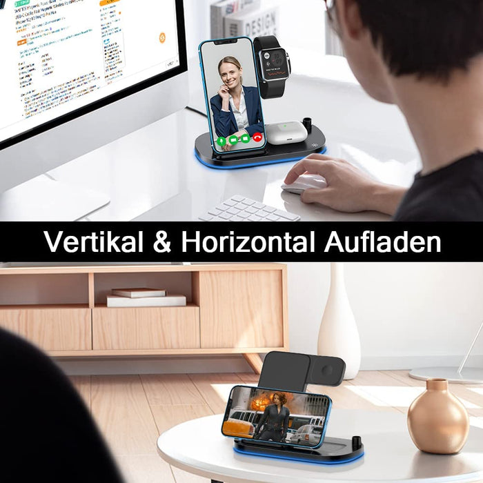 Kabelloses Ladegerät, 4 in 1 Wireless Charger für Apple Watch Series, AirPods 2/3/Pro und Apple Pencil, Induktive Ladestation 