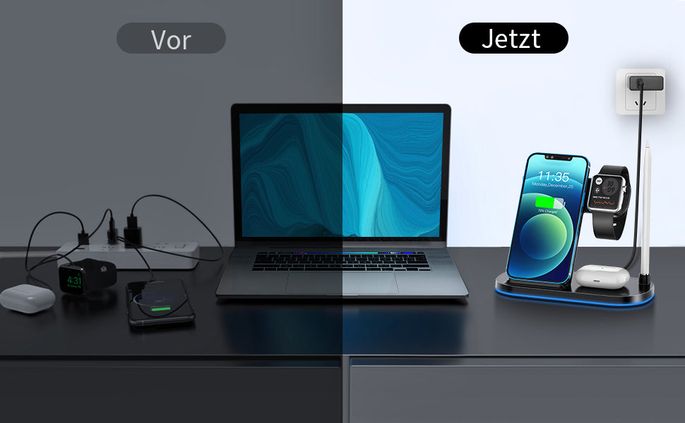 Kabelloses Ladegerät, 4 in 1 Wireless Charger für Apple Watch Series, AirPods 2/3/Pro und Apple Pencil, Induktive Ladestation 