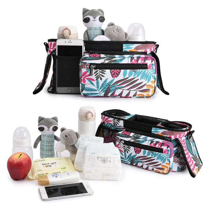Kinderwagen Organizer Universal mit Isolierten Getränkehalter/Becherhalter, Momcozy Buggy Kinderwagentasche Baby Zubehör mit Reißverschlusstasche