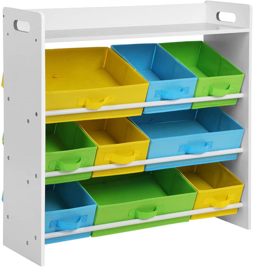 Kinderzimmerregal, Spielzeug-Organizer mit 9 herausnehmbaren Vlieskörben, Spielzeug- und Bücherregal fürs Kinderzimmer, Weißer Rahmen