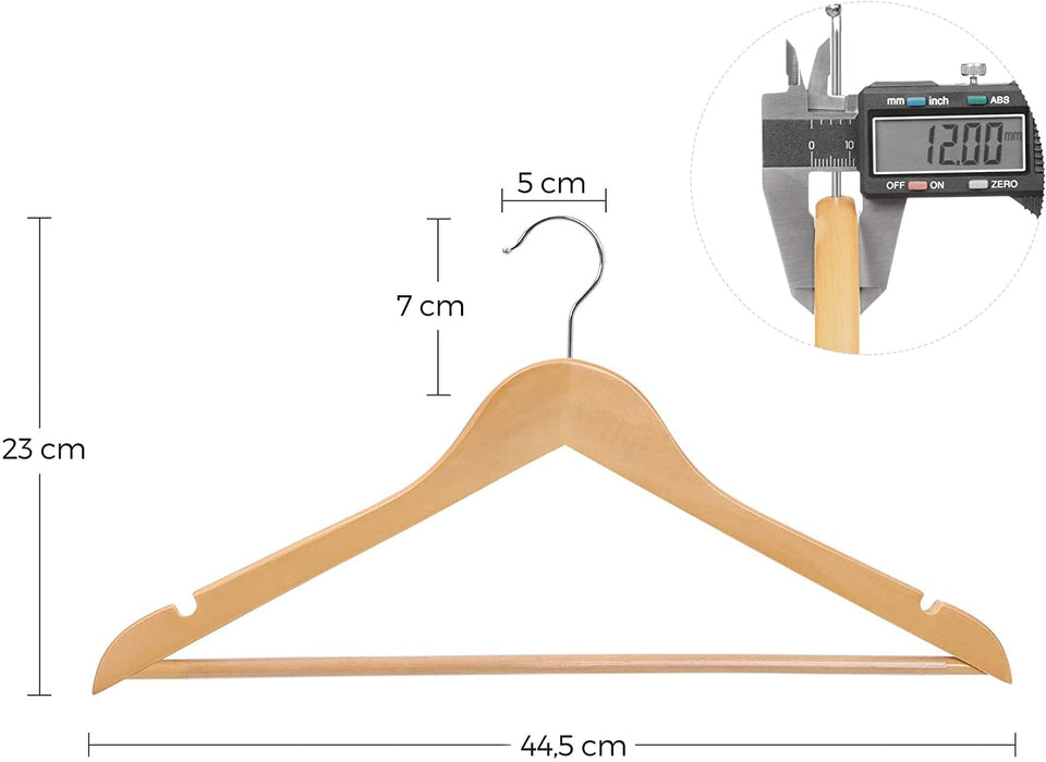 Kleiderbügel aus Holz, 10er Set, Anzugbügel aus Massivholz, Jackenbügel, Einkerbungen im Schulterbereich, rutschfest, für Jacken, Hemden