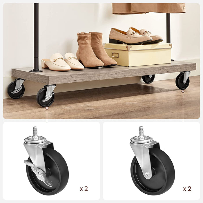 Kleiderständer, Garderobe, Garderobenständer, Kleiderstange bis 90 kg belastbar, mit Ablage, arretierbare Rollen, Industrie-Design, Wohnzimmer, Flur