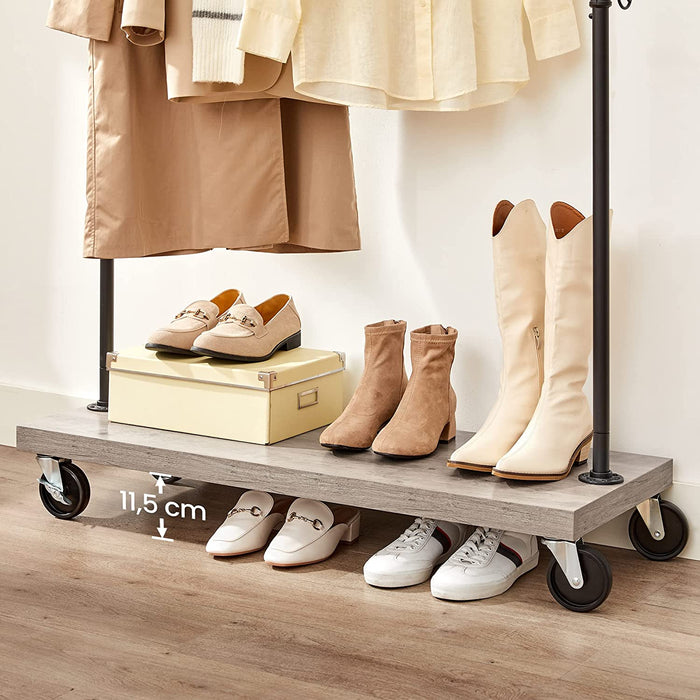 Kleiderständer, Garderobe, Garderobenständer, Kleiderstange bis 90 kg belastbar, mit Ablage, arretierbare Rollen, Industrie-Design, Wohnzimmer, Flur