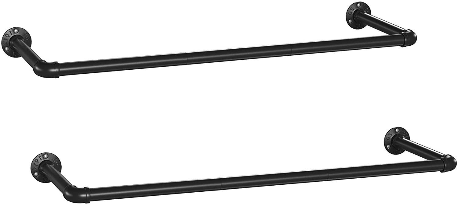 Kleiderstangen 2er Set, Garderobenstangen im Industrie-Design, Wandmontage, platzsparend, 92 x 30 x 7,5 cm, bis 50 kg belastbar, einfache Montage