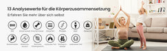 Körperfettwaage, Bluetooth Personenwaage mit App, Smart Digitale Waage für Körperfett, BMI, Gewicht, Muskelmasse, Wasser, Protein, BMR, Weiß