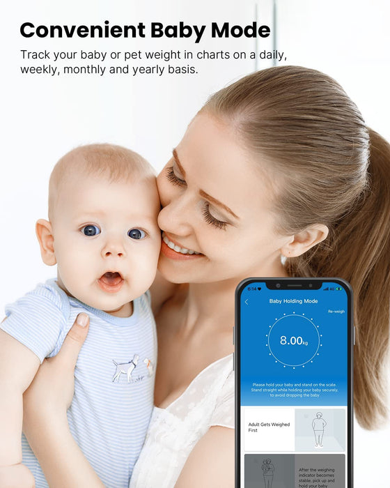 Körperfettwaage, Bluetooth Personenwaage mit App, Smart Digitale Waage für Körperfett, BMI, Gewicht, Muskelmasse, Wasser, Protein, BMR, Weiß