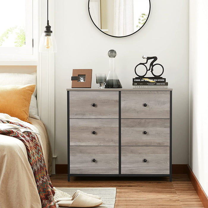 Kommode, Schrank, 6 Stoffschubladen mit MDF-Front, Metallgestell, bis 25 kg belastbar, Industrie-Design, für Kinderzimmer, Schlafzimmer, Flur
