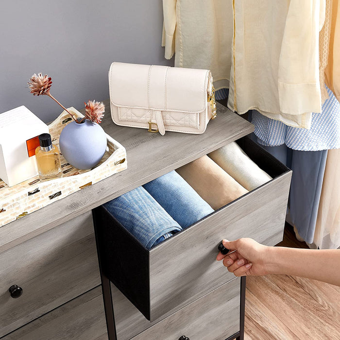 Kommode, Schrank, 6 Stoffschubladen mit MDF-Front, Metallgestell, bis 25 kg belastbar, Industrie-Design, für Kinderzimmer, Schlafzimmer, Flur