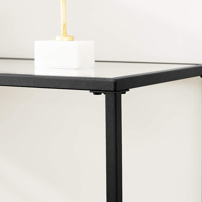 Konsolentisch, Beistelltisch aus Hartglas, 100 x 35 x 80 cm, einfacher Aufbau, verstellbare Füße, Wohnzimmer, Flur, schwarz